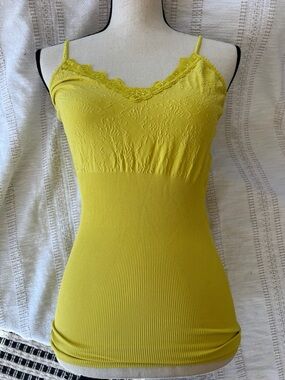 Express Lace Trim Ribbed Cami Tank Top - Yellow